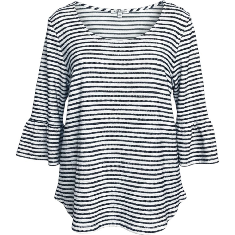 Green Envelope Coastal Striped Bell Sleeve Top Size 3X White Navy‎ Textured Knit